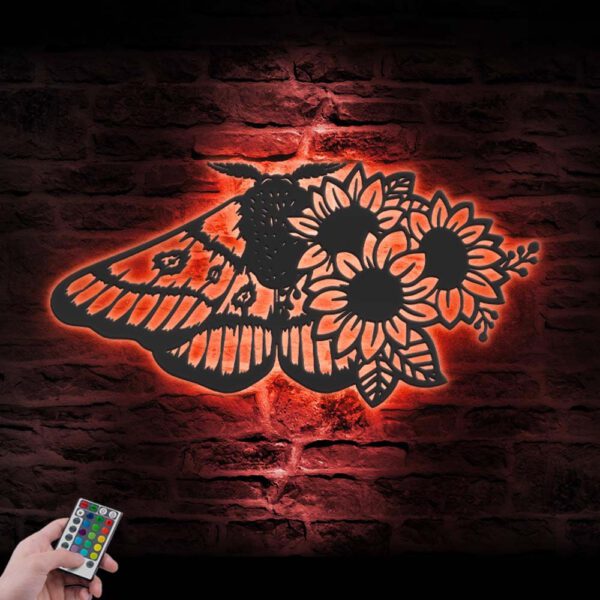 SunFlower-Moth-Butterfly-Metal-Wall-Art-with-LED-Light-6