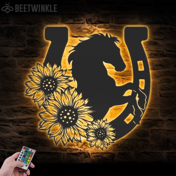 Sunflower-Horseshoe-Metal-Wall-Art-LED-Light-3