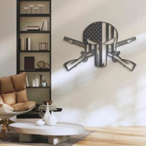 US-Punisher-Skull-Cross-Rifles-Metal-Wall-Art-LED-Light-2