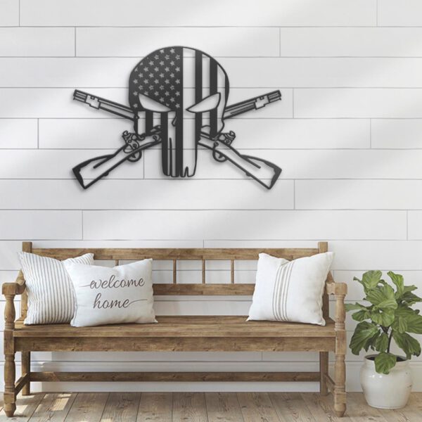 US-Punisher-Skull-Cross-Rifles-Metal-Wall-Art-LED-Light-3