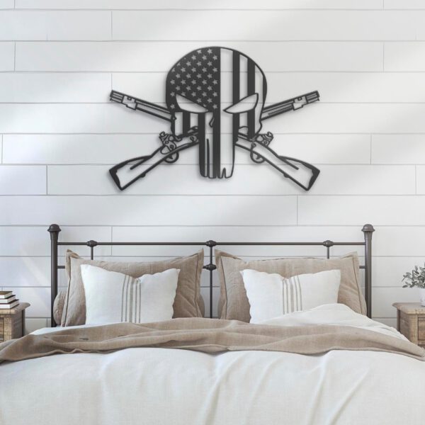 US-Punisher-Skull-Cross-Rifles-Metal-Wall-Art-LED-Light-4