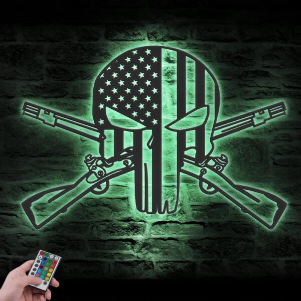 US-Punisher-Skull-Cross-Rifles-Metal-Wall-Art-LED-Light-5