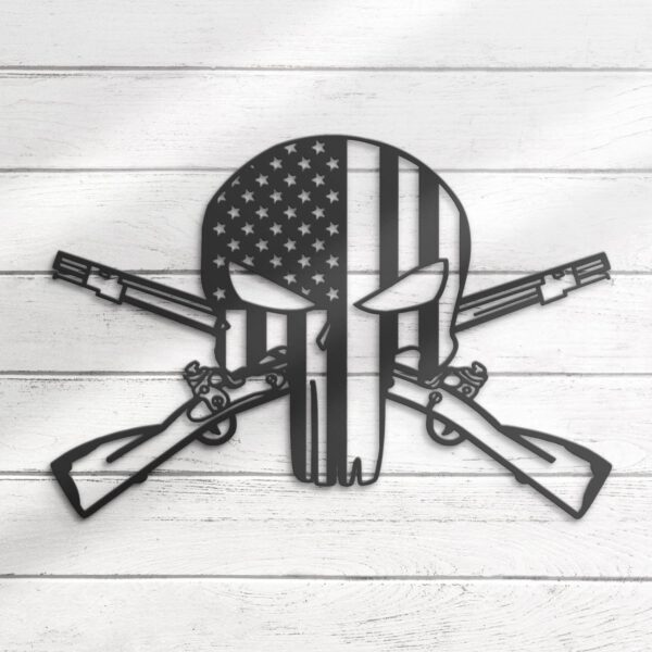 US-Punisher-Skull-Cross-Rifles-Metal-Wall-Art-LED-Light-8