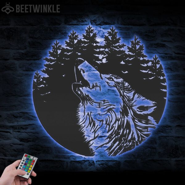 Wolf-In-Forest-Metal-Wall-Art-LED-Light-1