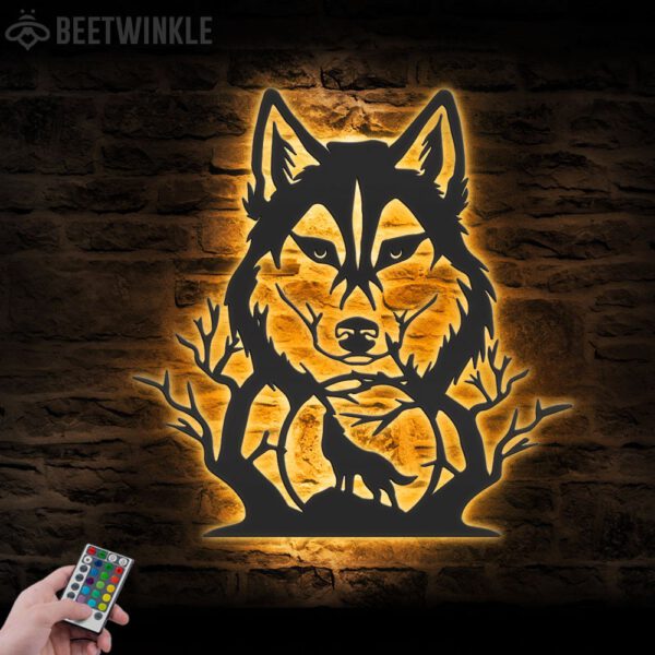 Wolf-In-Forest-Metal-Wall-Art-LED-Light-2