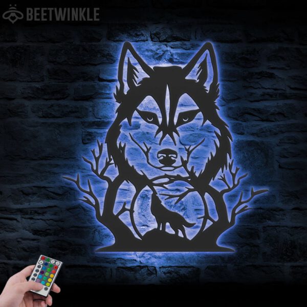 Wolf-In-Forest-Metal-Wall-Art-LED-Light-4