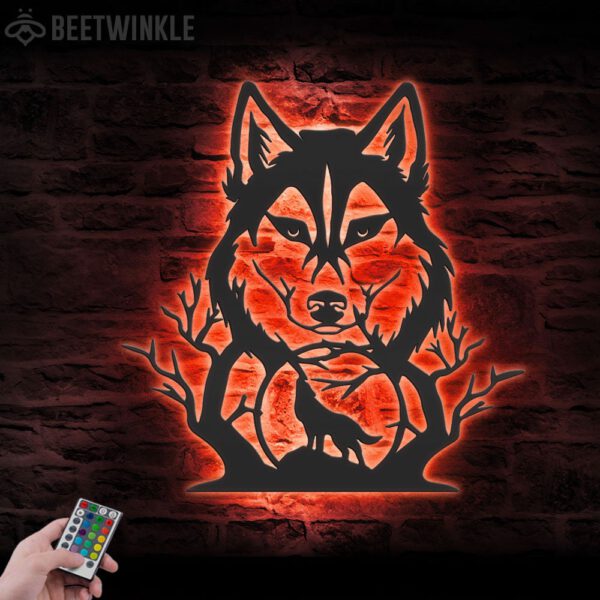 Wolf-In-Forest-Metal-Wall-Art-LED-Light-5