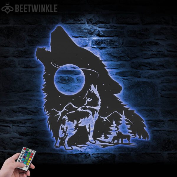 Wolf-On-The-Moon-Metal-Wall-Art-LED-Light-2