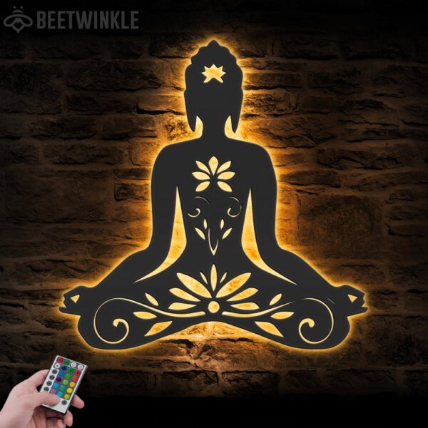 Yoga-Buddha-Lotus-Metal-Wall-Art-LED-Light-3