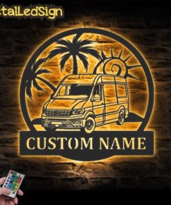 Custom Bus Camping Car Metal Wall Art Led Light