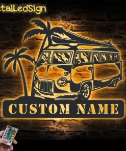 Custom Bus Camping Car Metal Wall Art Led Light
