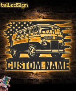 Custom Bus Camping Car Metal Wall Art Led Light