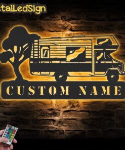 Custom Camping Car Metal Wall Art Led Light