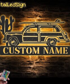 Custom Camping Car Metal Wall Art Led Light