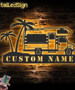 Custom Camping Car Metal Wall Art Led Light
