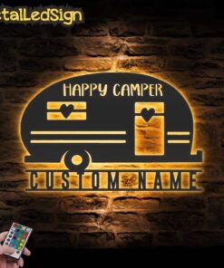 Custom Family Camping Car Metal Wall Art Led Light