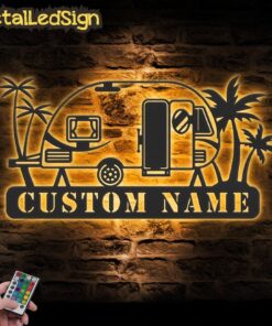 Custom Family Camping Car Metal Wall Art Led Light