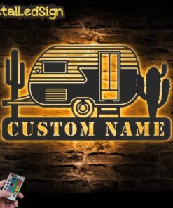 Custom Family Camping Car Metal Wall Art Led Light