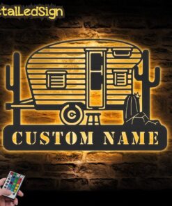 Custom Family Camping Car Metal Wall Art Led Light
