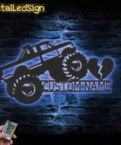 Alternative view of Custom Love Heart Monster Truck Driver Metal Wall Art Led Light