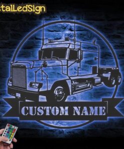 Alternative view of Custom Semi Truck Driver Metal Wall Art Led Light