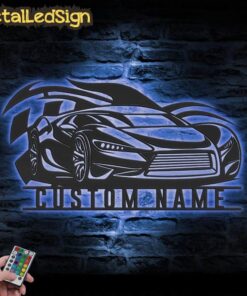 Alternative view of Custom Sport Car Garage Metal Wall Art Led Light