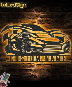 Custom Sport Car Garage Metal Wall Art Led Light