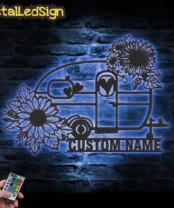 Alternative view of Custom Sunflower Daisy Camping Metal Wall Art Led Light