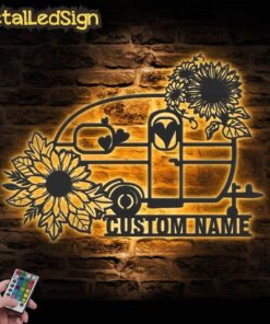 Custom Sunflower Daisy Camping Metal Wall Art Led Light