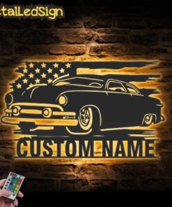 Custom Us Garage Metal Wall Art Led Light